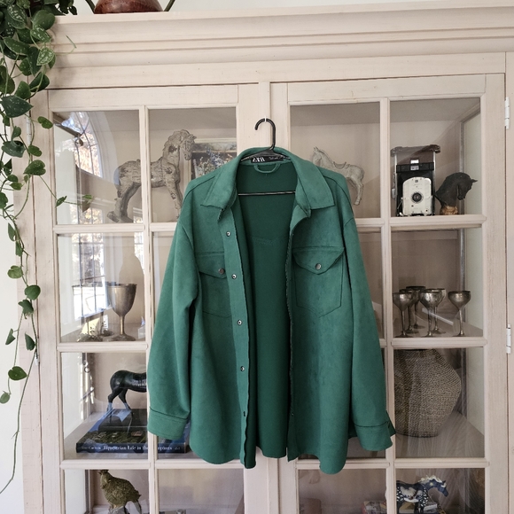 Zara Zara Suede Longline Shirt Jacket Emerald Green - Picture 12 of 14